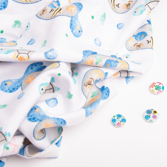 Тканина фланель бавовна, 180 см, 155 гр/м2, дитячий принт 10-0671 BLUE, м`яка тканина для постільної білизни, пелюшок, фото 4