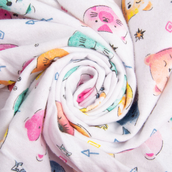 Тканина фланель бавовна, 180 см, 155 гр/м2, дитячий принт 10-0672 MULTI, м`яка тканина для постільної білизни, пелюшок, фото 1