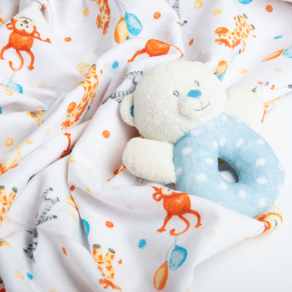 Ткань фланель хлопок, 180 см, 155 гр/м2, детский принт 10-0673 ORANGE, мягкая ткань для постельного белья, пеленок, фото 4