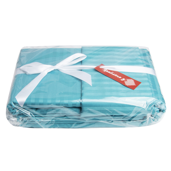 Постільний комплект євро сатин в смужку бавовна натуральна тканина бірюза, фото 5