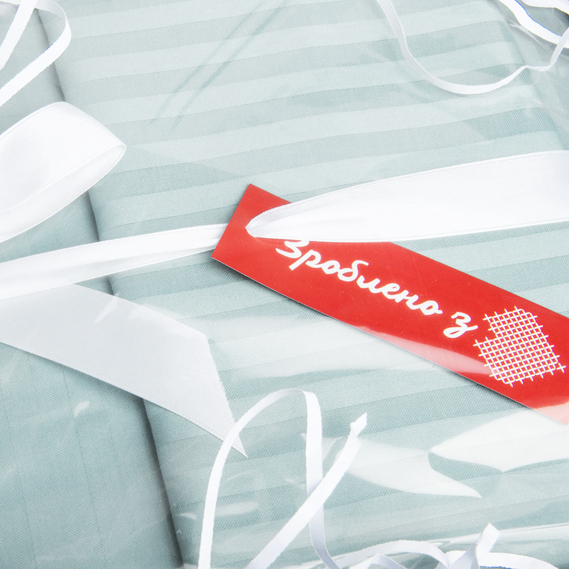 Постельный комплект евро сатин в полоску хлопок натуральная ткань набор постельного  м’ята , фото 5