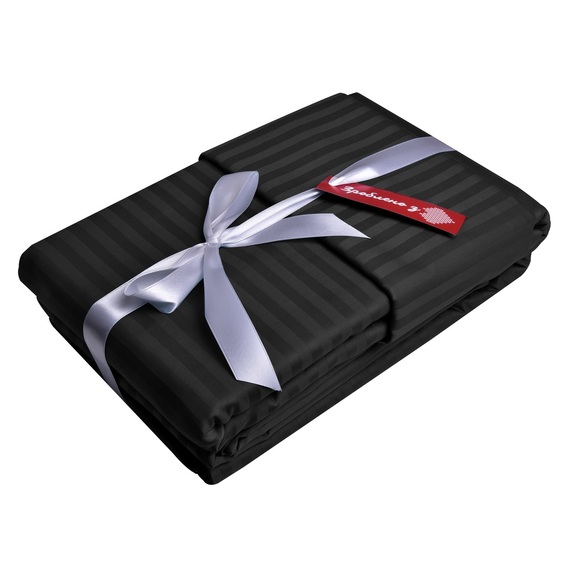 Постельный комплект евро сатин в полоску хлопок натуральная ткань набор постельного  чорний , фото 1