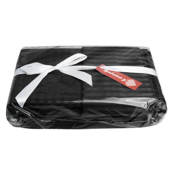 Постельный комплект евро сатин в полоску хлопок натуральная ткань набор постельного  чорний , фото 4