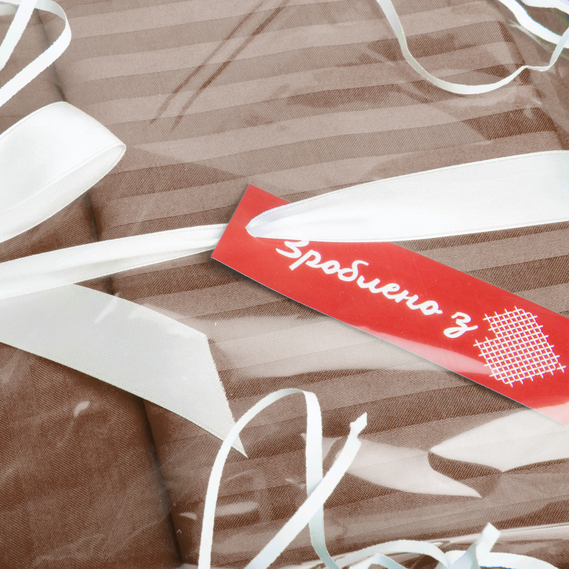 Постільний комплект євро сатин в смужку бавовна натуральна тканина беж, фото 5