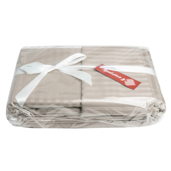 Постільний комплект євро сатин в смужку бавовна натуральна тканина св.беж, фото 3