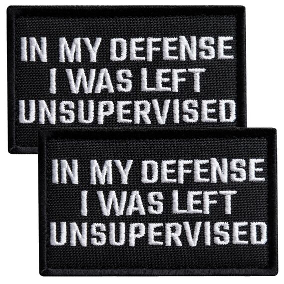 Набір шевронів 2 шт з липучкою In My Defense I Was Left Unsupervised 5х8 см вишитий патч нашивка шеврон, фото 1 Набір шевронів 2 шт з липучкою In My Defense I Was Left Unsupervised 5х8 см вишитий патч нашивка шеврон, фото 1