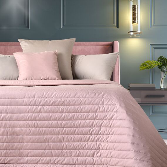 Покрывало на кровать 220х240 см и 2 шт подушка декор с вышивкой IDEIA двухстороннее, прочная стежка ткани, антиаллергенное волоконо пудра/сірий, фото 2