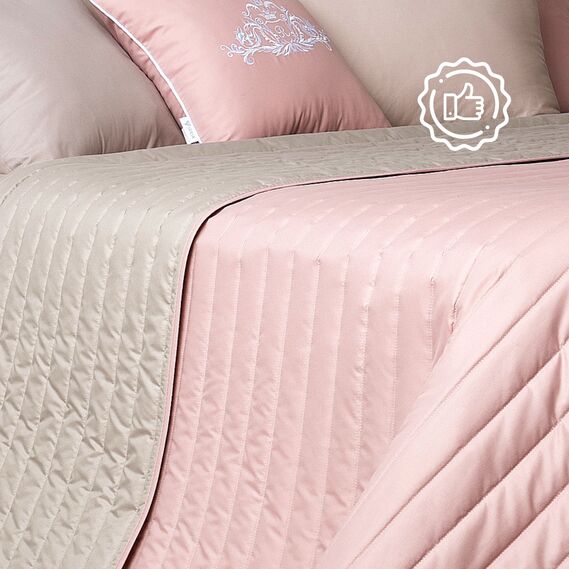 Покрывало на кровать 220х240 см и 2 шт подушка декор с вышивкой IDEIA двухстороннее, прочная стежка ткани, антиаллергенное волоконо пудра/сірий, фото 7