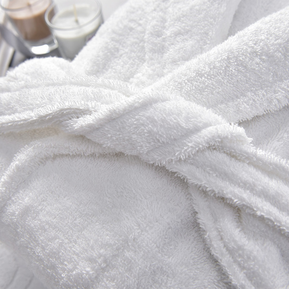 Махровый халат с шалевым воротником, белый, плотность 400 г/м, размер XXL для отелей, дома и спа, фото 5