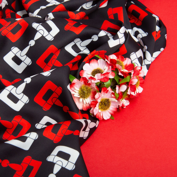 Fabric for clothing Satin silk with a pattern, delicate, light fabric хермес, фото 5