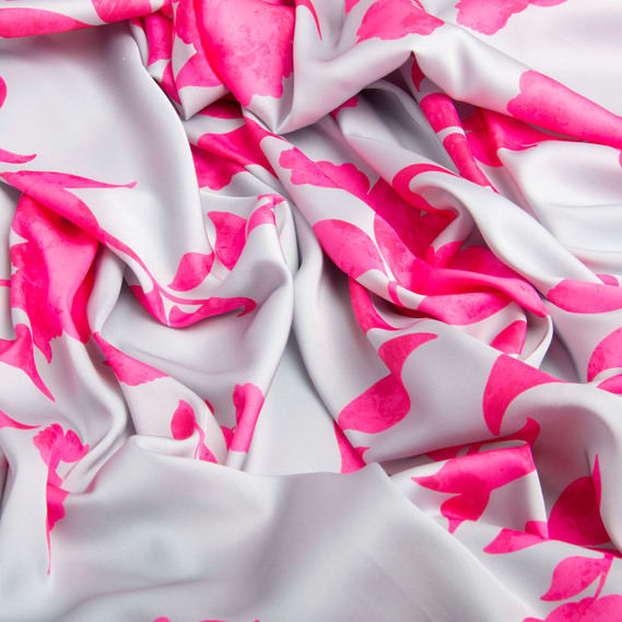 Тканина для одягу Атлас шовк з малюнком, 145 см, 90 гр/м2, ніжна, легка тканина Ангела рожева, фото 3