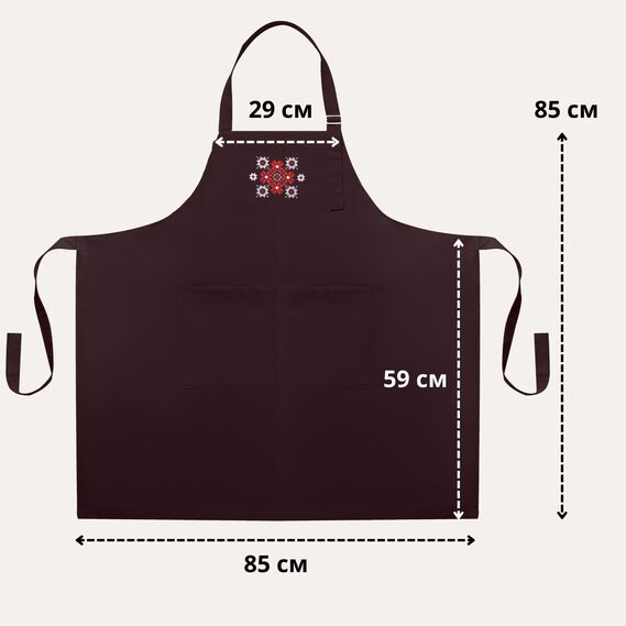Фартук универсальный с этно вышивкой и карманом, водоотталкивающий, хлопок, большой размер, для женщин и мужчин. шоколад, фото 6 Фартук универсальный с этно вышивкой и карманом, водоотталкивающий, хлопок, большой размер, для женщин и мужчин. шоколад, фото 6