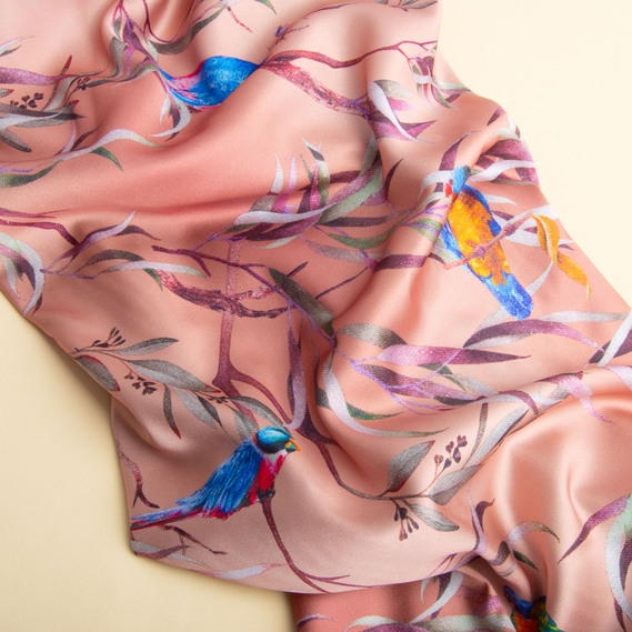 Fabric for clothing Satin silk with a pattern, delicate, light fabric какаду, фото 4