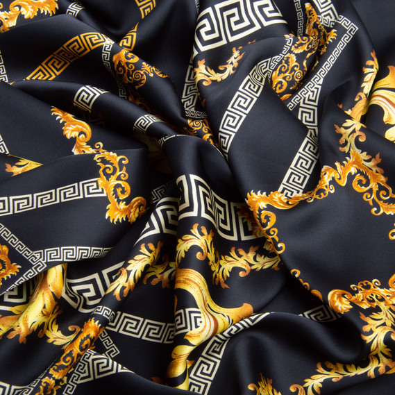 Тканина для одягу Атлас шовк з малюнком, 145 см, 90 гр/м2, ніжна, легка тканина версаче, фото 1