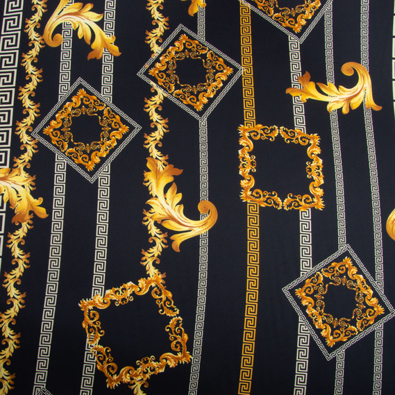 Тканина для одягу Атлас шовк з малюнком, 145 см, 90 гр/м2, ніжна, легка тканина версаче, фото 2