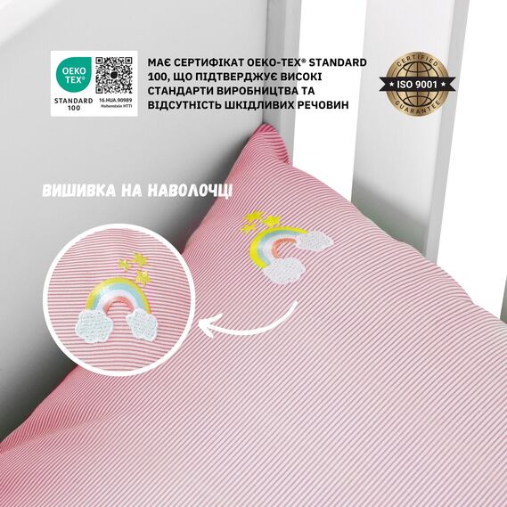 Комплект постельного белья в кроватку детский PAPAELLA, набор постельного с вышивкой, хлопок рожевий, фото 7