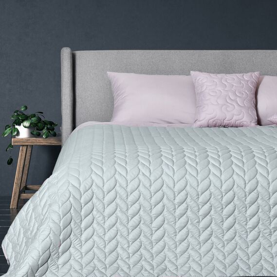 Покривало на ліжко 220х240 см Warmis двосторонне, міцна стібка тканини, антиалергенне волокно м`ята/св.сіре, фото 1