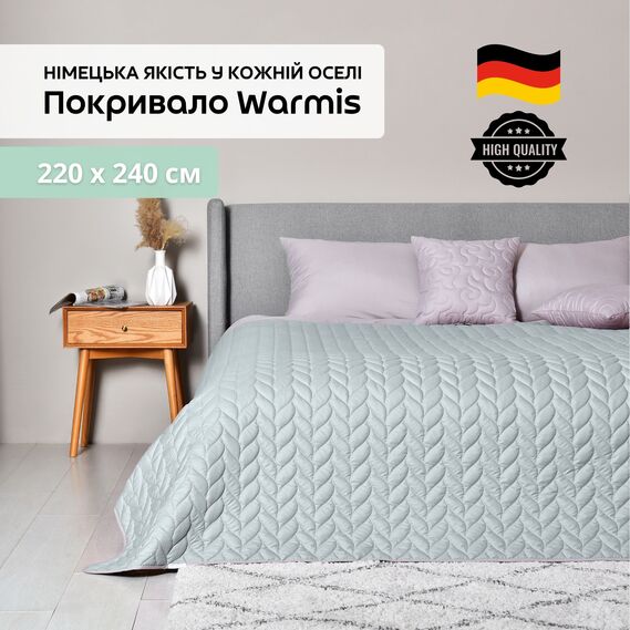 Покривало на ліжко 220х240 см Warmis двосторонне, міцна стібка тканини, антиалергенне волокно м`ята/св.сіре, фото 5