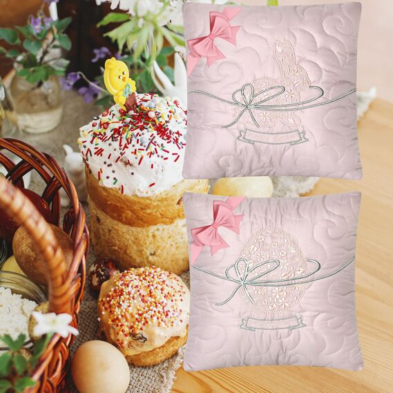 Набор декоративных подушек 40x40 см 2 шт Великодний IDEIA, подушка с вышивкой, праздничный декор какао, фото 8