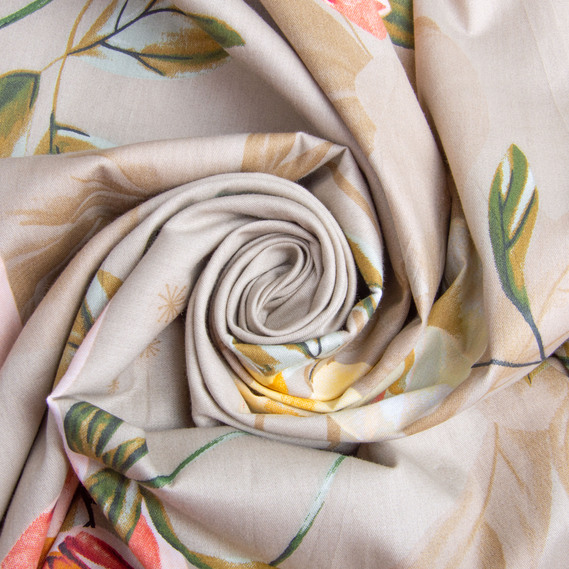 Тканина бавовна сатин для постільної білизни, натуральна тканина, постільна білизна 120 гр/м2 ВТ-273A квіти беж, фото 1 Тканина бавовна сатин для постільної білизни, натуральна тканина, постільна білизна 120 гр/м2 ВТ-273A квіти беж, фото 1