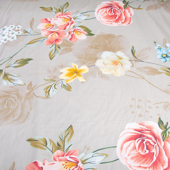 Тканина бавовна сатин для постільної білизни, натуральна тканина, постільна білизна 120 гр/м2 ВТ-273A квіти беж, фото 2 Тканина бавовна сатин для постільної білизни, натуральна тканина, постільна білизна 120 гр/м2 ВТ-273A квіти беж, фото 2