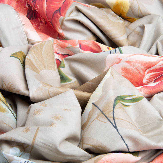 Тканина бавовна сатин для постільної білизни, натуральна тканина, постільна білизна 120 гр/м2 ВТ-273A квіти беж, фото 4 Тканина бавовна сатин для постільної білизни, натуральна тканина, постільна білизна 120 гр/м2 ВТ-273A квіти беж, фото 4