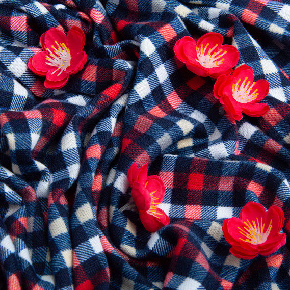 Тканина трикотаж Вермонт, 145 см клітина дрібна червона синя, фото 4