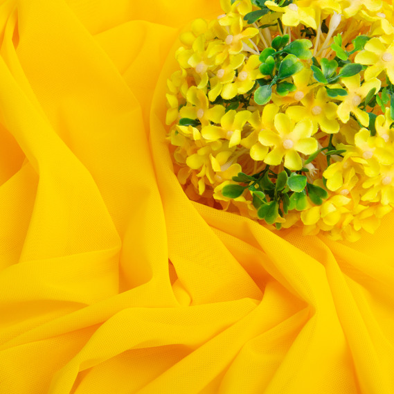 Тканина сітка Нейлон декоративна 150 см 170 гр/м2 для одягу, декору, еластична стрейчева 1233 жовта, фото 3