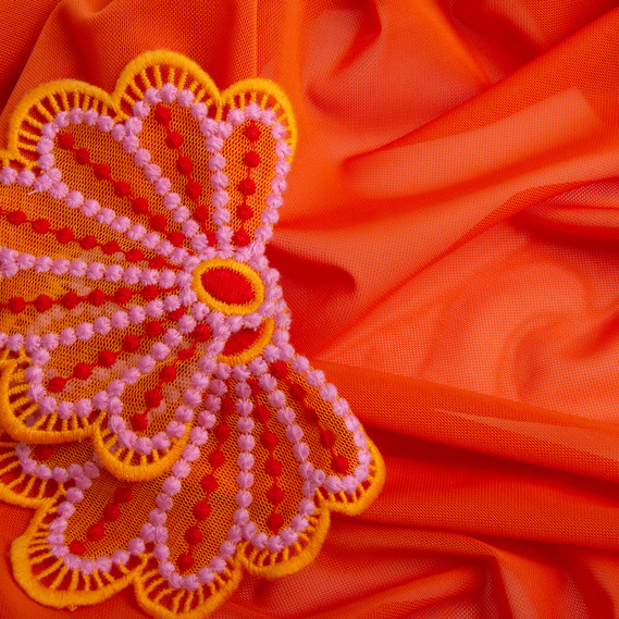 Ткань сетка Нейлон декоративная 150 см 170 гр/м2 для одежды, декора, элачтичная, стрейчевая 1500 морква, фото 3