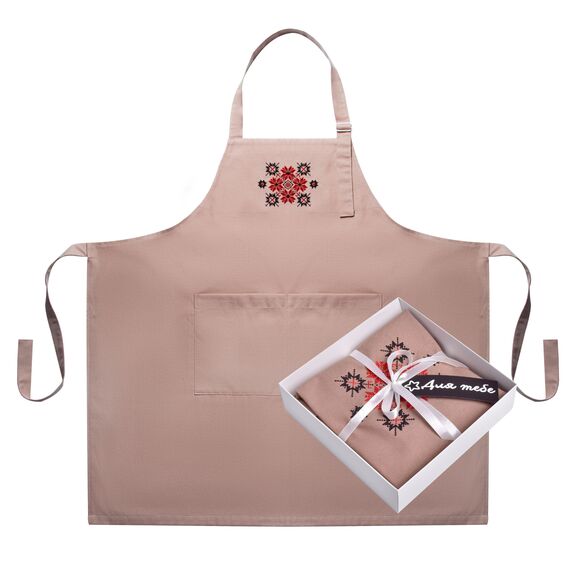 Фартук универсальный с этно вышивкой и карманом, водоотталкивающий, хлопок, большой размер, для женщин и мужчин. капучино, фото 1 Фартук универсальный с этно вышивкой и карманом, водоотталкивающий, хлопок, большой размер, для женщин и мужчин. капучино, фото 1