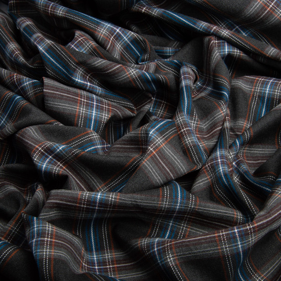 Checkered suit fabric, 148 cm wide, 265 g/m², plaid, tartan, suit fabric коричнево синя, фото 2