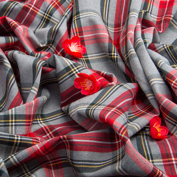 Тканина костюмна Кліточка, 148 см, 265 г/м², Клітка, Шотландка, костюмка сіро червона, фото 3