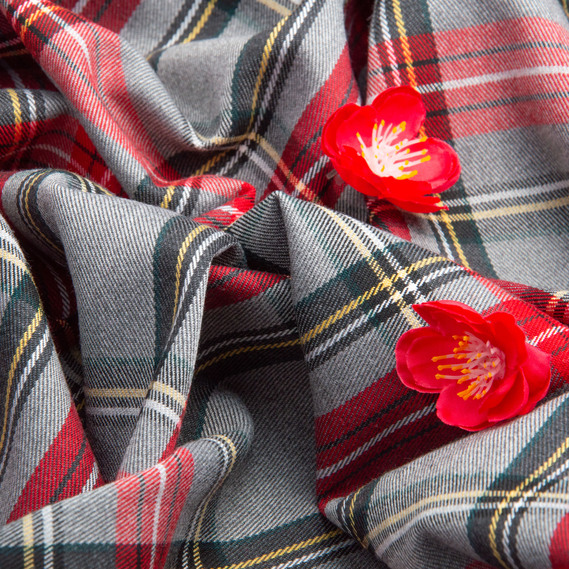Тканина костюмна Кліточка, 148 см, 265 г/м², Клітка, Шотландка, костюмка сіро червона, фото 4