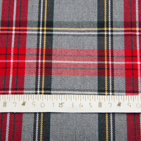 Тканина костюмна Кліточка, 148 см, 265 г/м², Клітка, Шотландка, костюмка сіро червона, фото 5