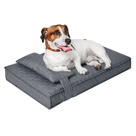Лежанка матрас 60х80х10 см лежак для домашних животных M размер с чехлом на молнии и подушкой для собак и кошек сірий, фото 10