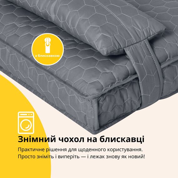 Pet mattress bed 70х110х12 cm L size pet lounger with zippered cover and cushion for dogs and cats сірий, фото 5