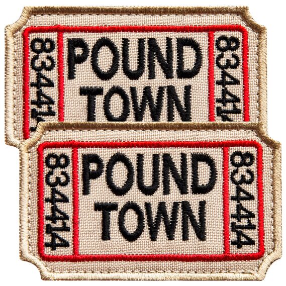 2-Piece Patch Set "Ticket to Pound Town" with Hook Backing – 4.6×7.6 cm Embroidered Morale Patches, фото 1