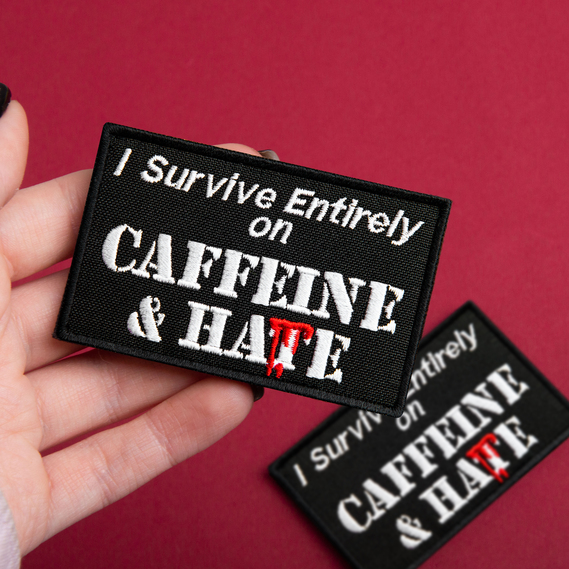 Набор шевронов 2 шт "Survive Entirely On Caffeine & Hate" 5×8 см вышитый патч на липучке, фото 5