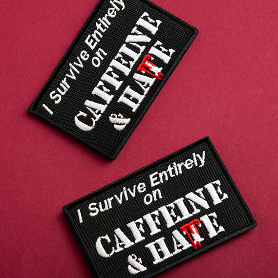 Набор шевронов 2 шт "Survive Entirely On Caffeine & Hate" 5×8 см вышитый патч на липучке, фото 6