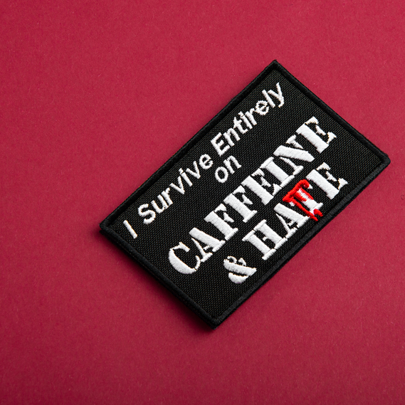 Набор шевронов 2 шт "Survive Entirely On Caffeine & Hate" 5×8 см вышитый патч на липучке, фото 10