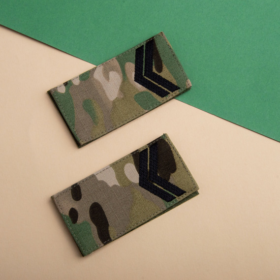 Набор шевронов 2 шт с липучкой Звание ВСУ Капрал 5х10 см, вышитый патч шеврон мультикам, фото 5