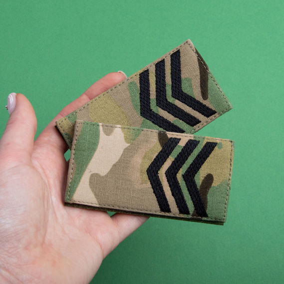 Set of 2 Military Rank Patches – Sergeant, Ukrainian Armed Forces, 5×10 cm, Multicam, Hook Backing, Embroidered Patch, фото 3