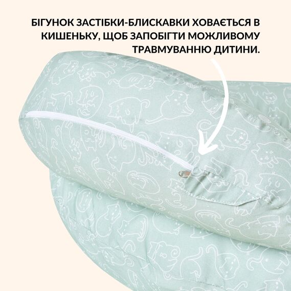 Подушка для годування диванчик 60х70х16 см бавовна антиалергенне волокно, для зручності мами, з блискавкою кошенята м`ята, фото 5 Подушка для годування диванчик 60х70х16 см бавовна антиалергенне волокно, для зручності мами, з блискавкою кошенята м`ята, фото 5