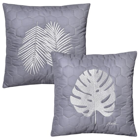 Набор подушек 2 шт Тропикал 50х50 см декоративная подушка антиаллергенная с вышивкой сірий, фото 1