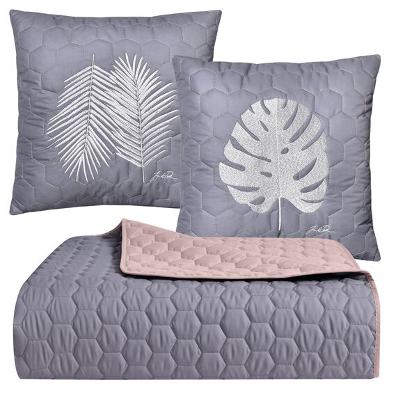 Покривало на ліжко 220х240 см та 2 шт подушка декор IDEIA двосторонне, міцна стібка тканини, антиалергенне волокно сірий, фото 1