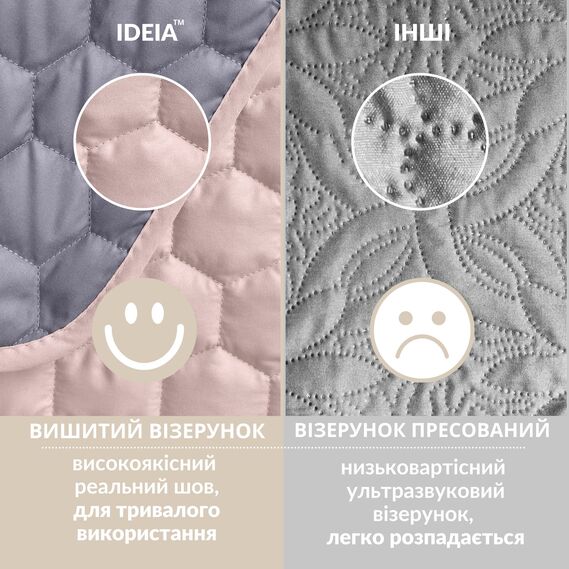 Покривало на ліжко 220х240 см та 2 шт подушка декор IDEIA двосторонне, міцна стібка тканини, антиалергенне волокно сірий, фото 8