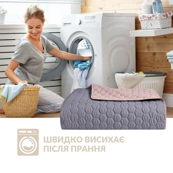 Покривало на ліжко 220х240 см та 2 шт подушка декор IDEIA двосторонне, міцна стібка тканини, антиалергенне волокно сірий, фото 13