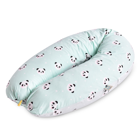 Nursing Pillow 30x190 cm, Cotton, Hypoallergenic Fiber, for Mom and Baby Comfort, with Zipper панда м`ята, фото 1