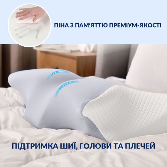Подушка ортопедическая ErgoSleep 61х34х12 см IDEIA анатомическая с эффектом памяти для сна на боку, спине и животе, с наволочкой на молнии, фото 4