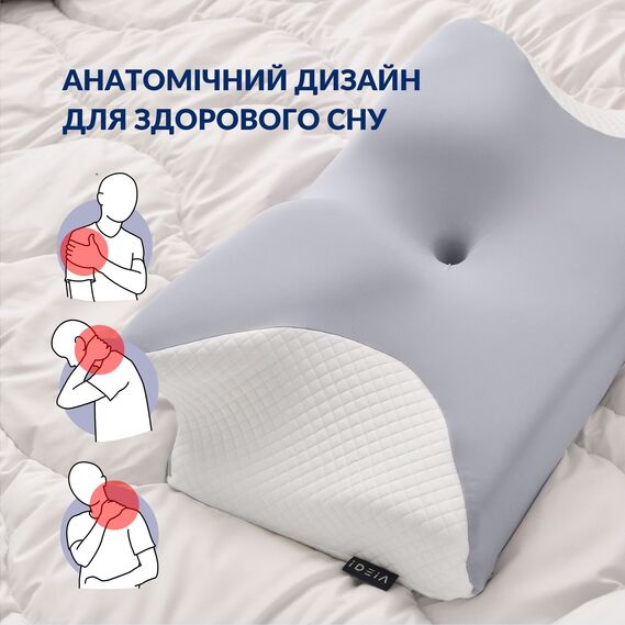 Подушка ортопедическая ErgoSleep 61х34х12 см IDEIA анатомическая с эффектом памяти для сна на боку, спине и животе, с наволочкой на молнии, фото 6
